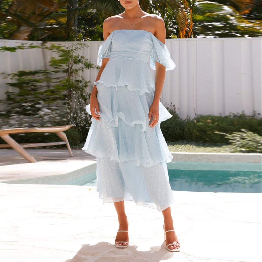 Classic Flounce Square Neck Tiered Midi Dress