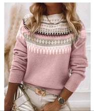 Load image into Gallery viewer, Geometric Long Sleeve Round Neck Sweater
