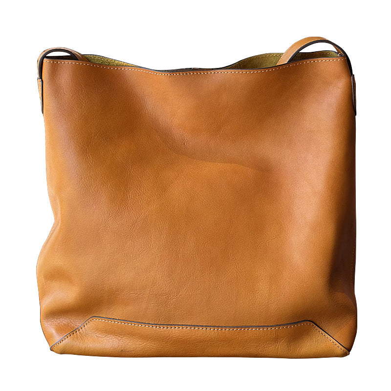Simple Adjustable Strap Full Grain Leather Bucket Bag
