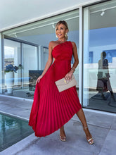 Load image into Gallery viewer, One Shoulder Asymmetrical Pleated Midi Dress
