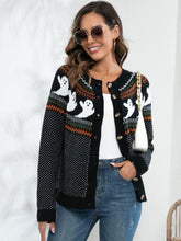 Load image into Gallery viewer, Halloween Ghost Retro Polka Dot Long-sleeved Knitted Cardigan Sweater
