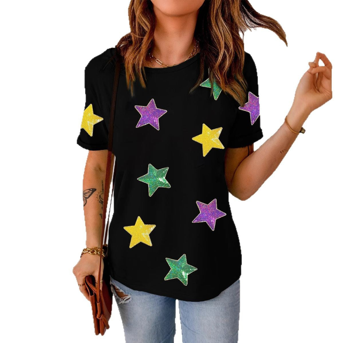 White Sequin Mardi Gras Short Sleeve T-shirt