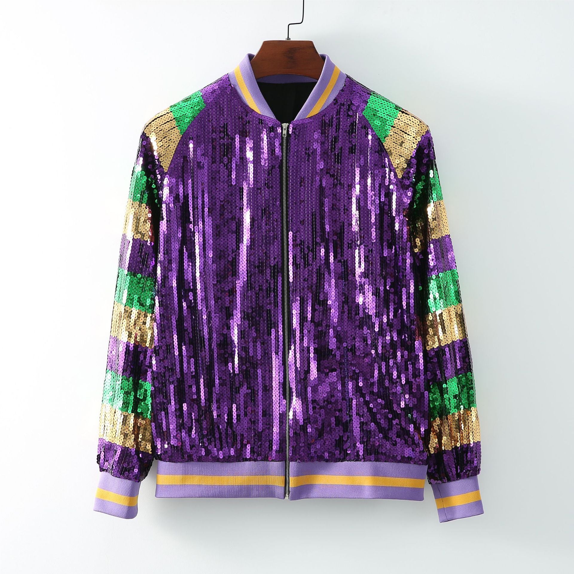 Sparkly Long Sleeve Trendy Party Club Mardi Gras Zipper Jacket