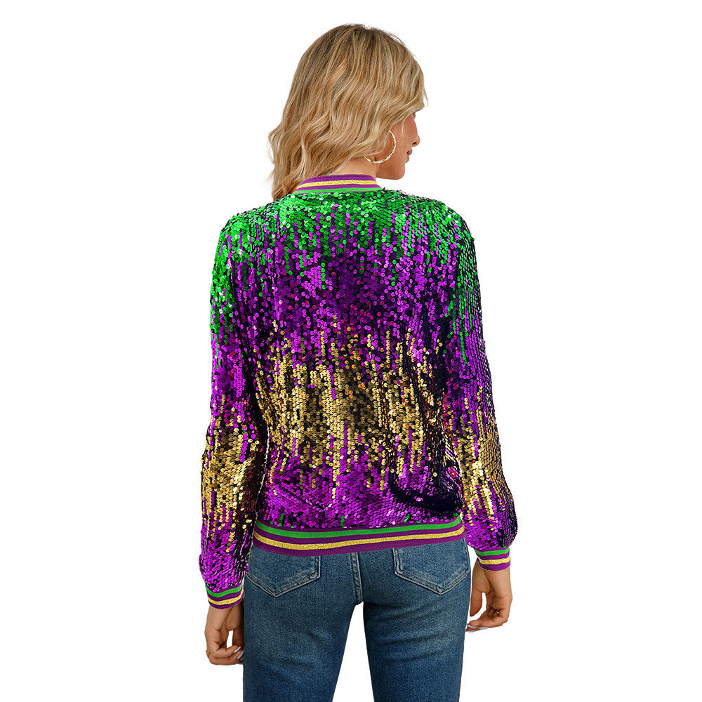 Mardi Gra Sequin Outfit Fat Tuesday Color Block Jacket