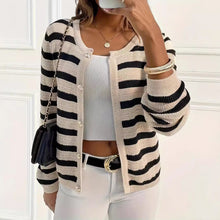 Load image into Gallery viewer, Striped Knitted Button Crew Neck Cardigan
