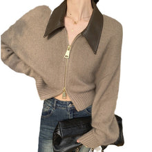 Load image into Gallery viewer, Collar Zipper Long Sleeve Knit Cardigan
