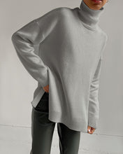 Load image into Gallery viewer, Oversize Turtleneck Long Sleeve Slit Trim Pullover Sweater
