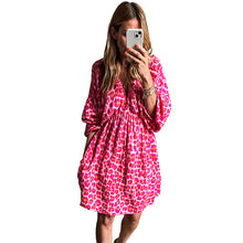 Load image into Gallery viewer, Leopard Print Elasticated V Neck 3/4 Puff Sleeve Mini Dress

