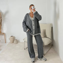 Load image into Gallery viewer, Casual Long Sleeve Pocket Cardigan and Elastic Waist Loose Wide Leg Pants Set
