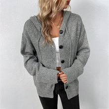 Load image into Gallery viewer, Plain Long Sleeves Drawstring Hoodied Knitted Cardigan
