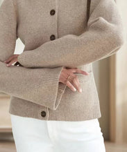 Load image into Gallery viewer, Elegant Ribbed Knit Crew Neck Bell Sleeves Button Front Cardigan
