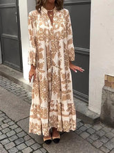 Load image into Gallery viewer, Loose Bell Sleeves Print Tiered Maxi Dress
