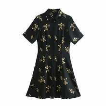 Load image into Gallery viewer, Black Collar Floral Buttons Down Mini Dress
