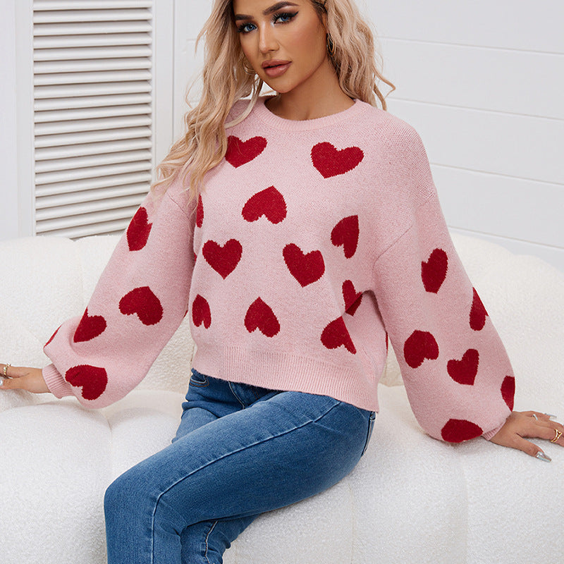 Pullover Sweaters Valentine'S Day Cute Love Pattern Knit Sweater