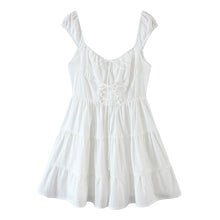 Load image into Gallery viewer, White Capped Sleeves Tied Front Tiered Cotton Mini Sun Dress
