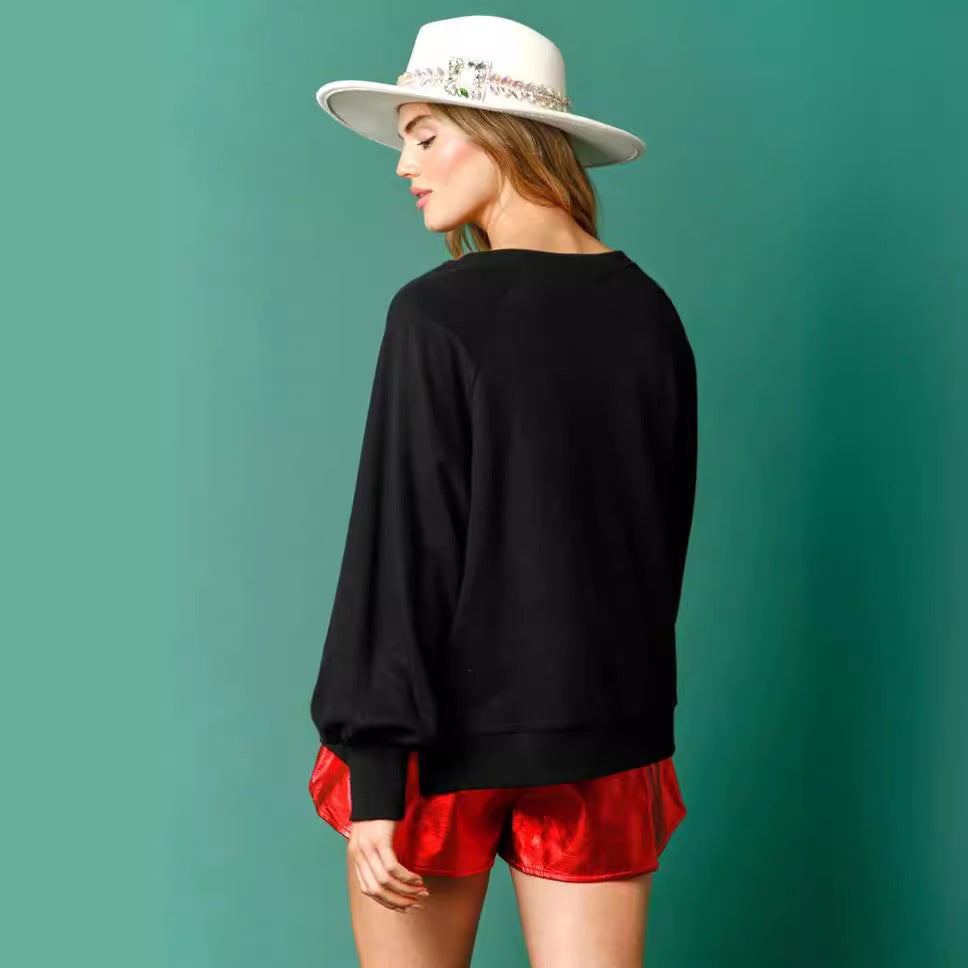 Christmas Gingerbread Man Sequined Long Sleeve Sweatshirt