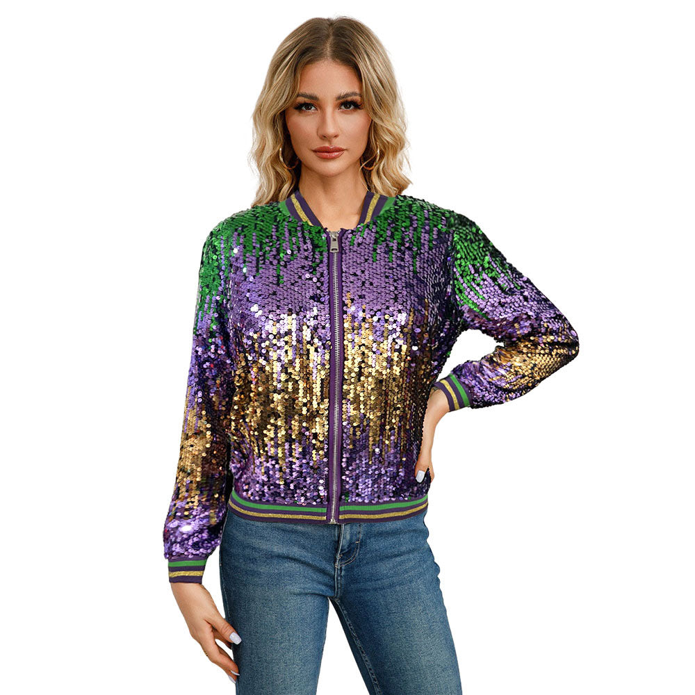 Mardi Gra Sequin Outfit Fat Tuesday Color Block Jacket