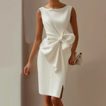 Load image into Gallery viewer, Elegant Sleeveless Crew Neck Bow Ruched Mini Dress
