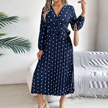 Load image into Gallery viewer, Classic V-neck Long Sleeves Polka Dots Print Midi Dress
