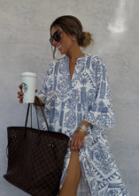 Load image into Gallery viewer, Boho Printed V-neck Bell Sleeves Tiered Loose Mini Dress
