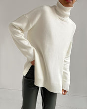 Load image into Gallery viewer, Oversize Turtleneck Long Sleeve Slit Trim Pullover Sweater
