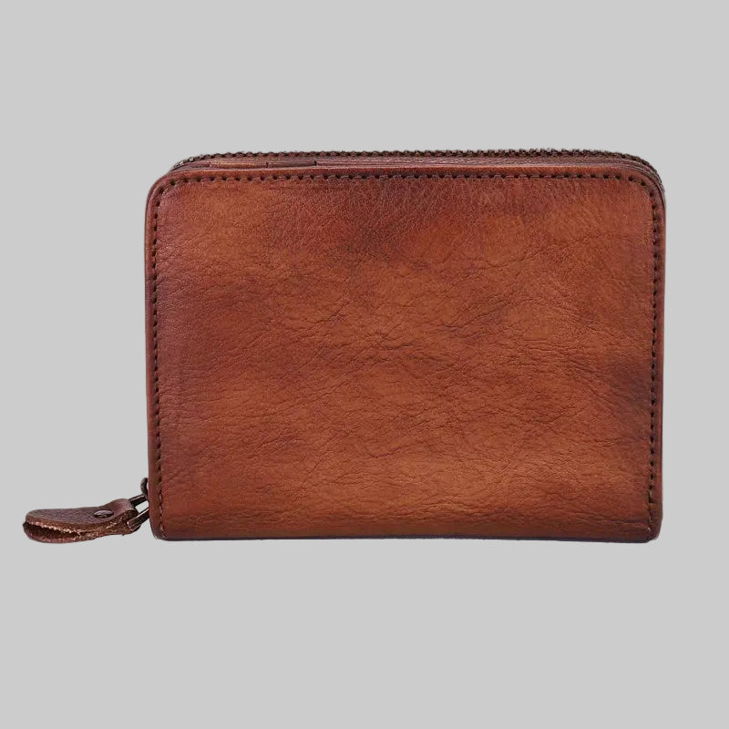 Full-Grain Leather Zippered Card Holder Mini Wallet