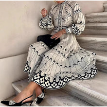 Load image into Gallery viewer, White Print Long Sleeves Maxi Dress
