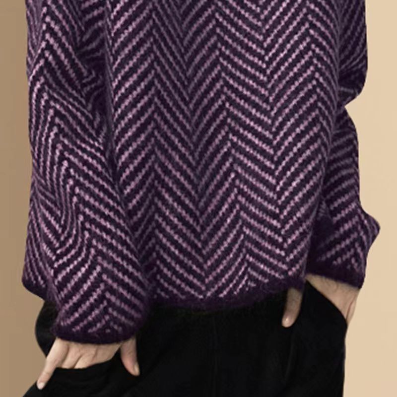 Loose High Neck Zigzag Print Long Sleeve Pullover Sweater