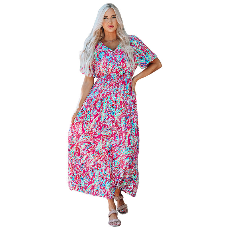 Wrap V Neck Floral Maxi Dress