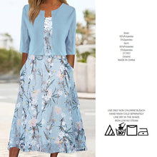 Load image into Gallery viewer, Blue Floral Dress With Open Front Jacket Two Piece Dress
