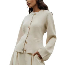 Load image into Gallery viewer, Elegant Ribbed Knit Crew Neck Bell Sleeves Button Front Cardigan
