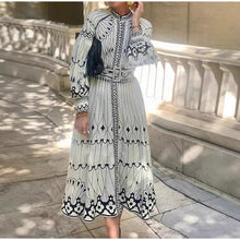 Load image into Gallery viewer, White Print Long Sleeves Maxi Dress
