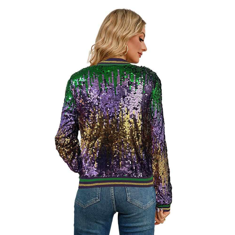 Mardi Gra Sequin Outfit Fat Tuesday Color Block Jacket