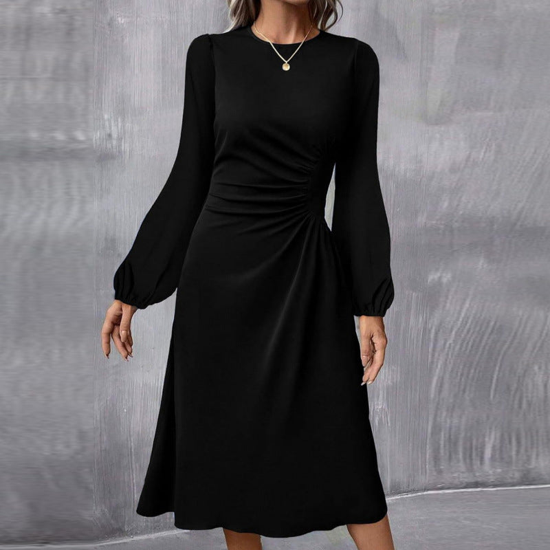 Long Sleeves Pleated Midi Dress