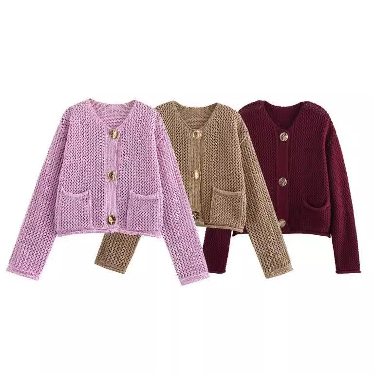 Classic Long Sleeves Pockets Cardigan
