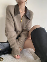 Load image into Gallery viewer, Collar Zipper Long Sleeve Knit Cardigan

