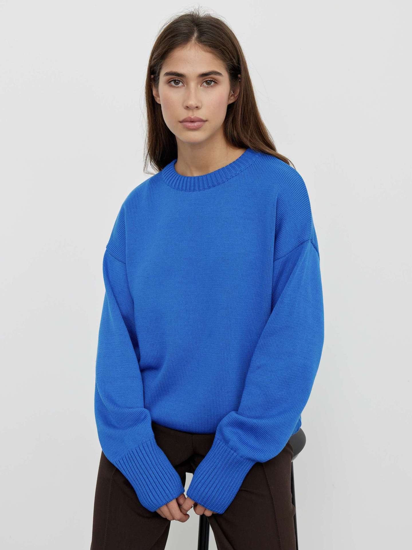 Crew Neck Ribbed Knit Pullover Sweater