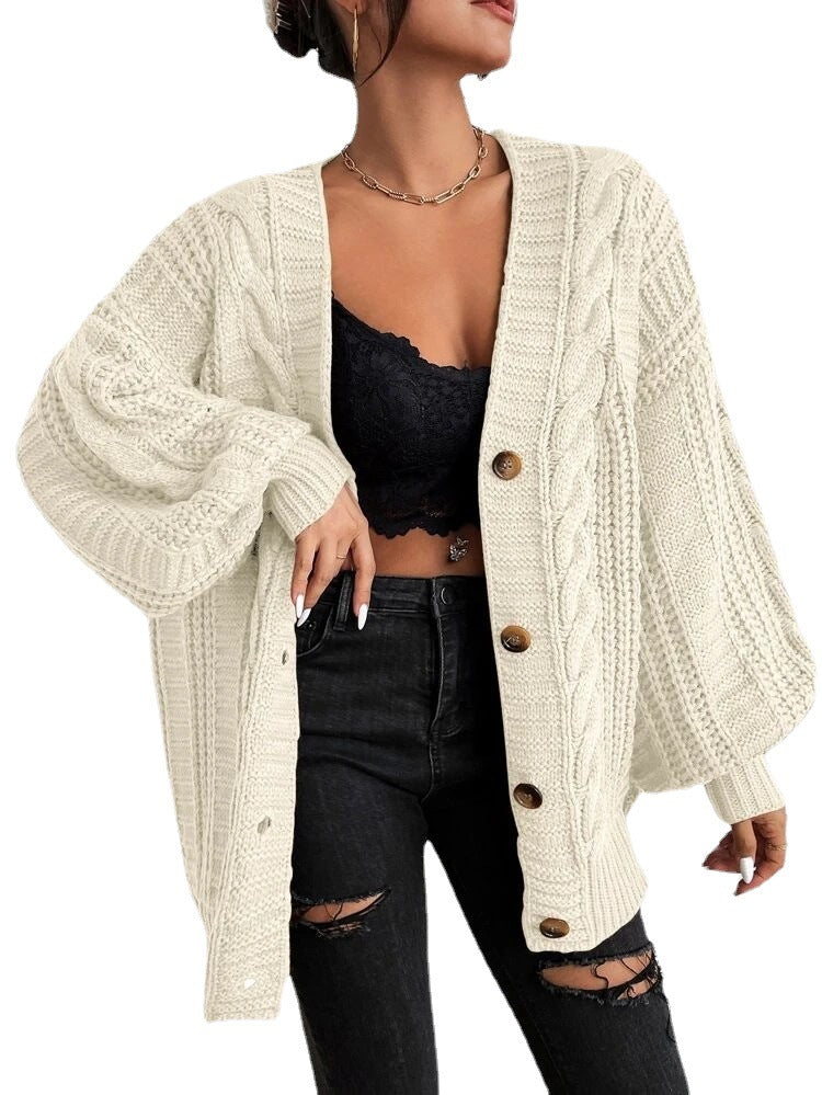 Casual Plain V neck Long Sleeve Cardigan
