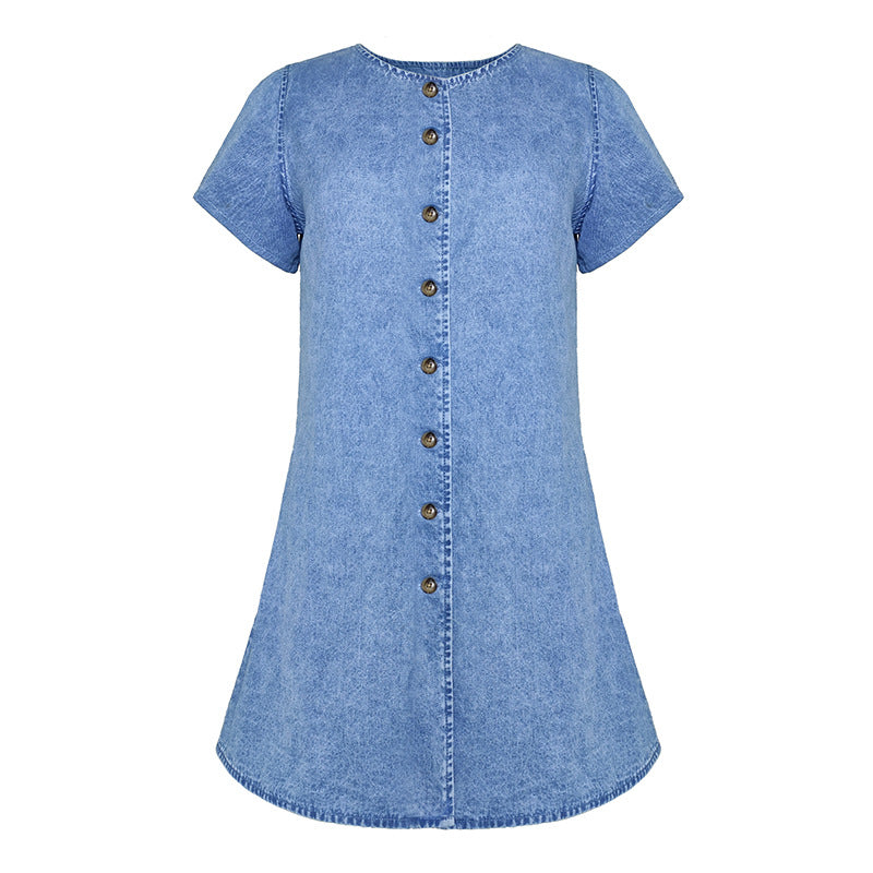 Buttons Down Short Sleeves Denim Mini Dress