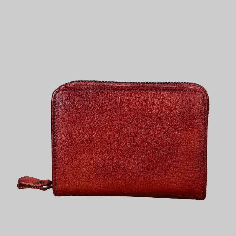 Full-Grain Leather Zippered Card Holder Mini Wallet
