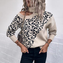 Load image into Gallery viewer, Leopard Turtleneck Cold Shoulder Long Sleeve Sweater
