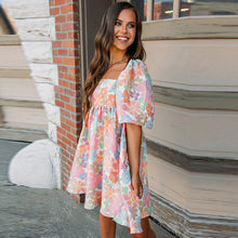 Load image into Gallery viewer, Floral Square Neck Short Puff Sleeve Babydoll Dress

