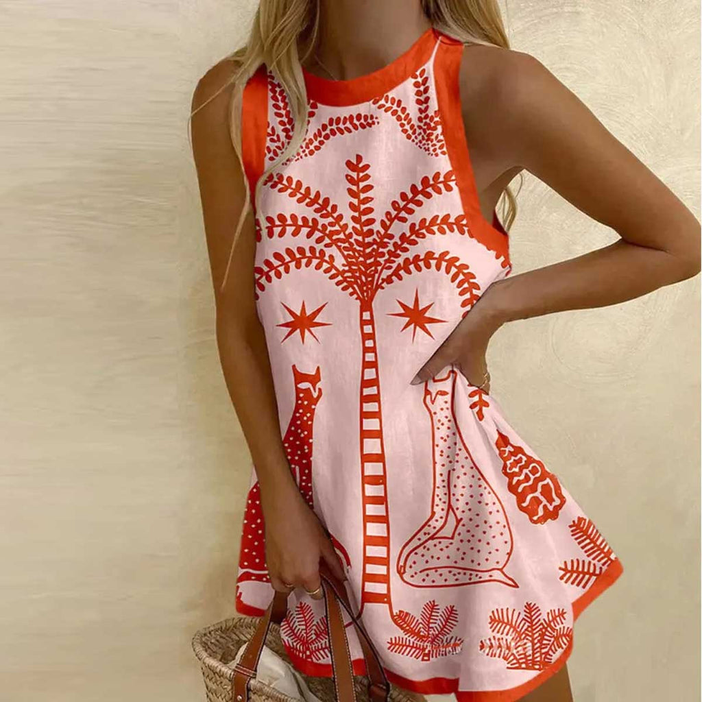 Cute Sleeveless Printed Mini Dress