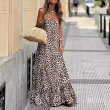 Load image into Gallery viewer, Leopard Print Halter Neck Backless Sexy Maxi Dress
