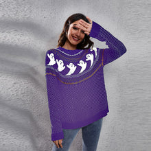 Load image into Gallery viewer, Ribbed Round Neck Ghost Long Sleeve Pullover Sweater
