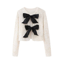 Load image into Gallery viewer, Classic Sequin Jackets Bow Coats Sparkling Holiday Party Cropped Top
