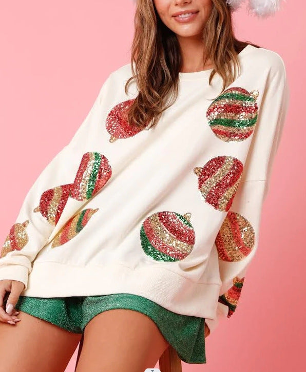 Christmas Egg Sequined Casual Long Sleeve Sweatshirt