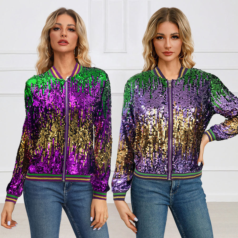 Mardi Gra Sequin Outfit Fat Tuesday Color Block Jacket