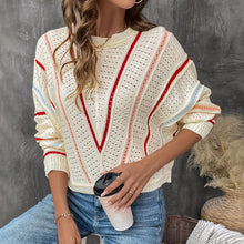 Load image into Gallery viewer, Apricot Striped Crew Neck Pullover Knit Sweater
