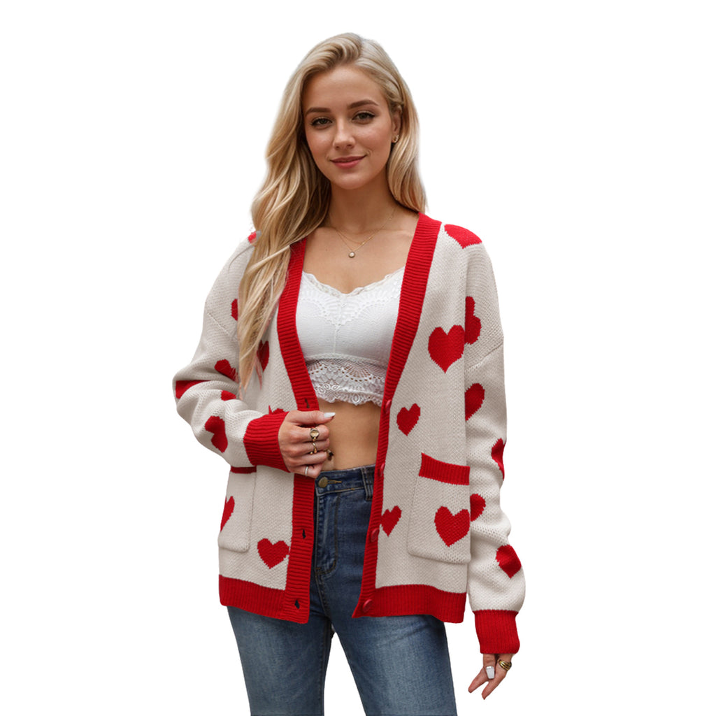 Heart Button Up Dropped Shoulder Long Sleeve Cardigan